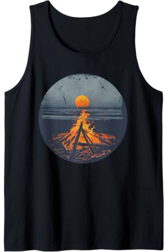 Beach Bonfire With Nice Sunset For Summer Costume Fans Tank Top Size S-3XL