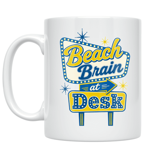 Beach Brain at Desk - Beach Lover - 11 oz Ceramic Coffee Mug