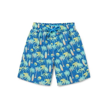Beach Bros. Boys Printed Swim Trunks with Breathable Mesh Liner and Elastic Waist, Sizes 5-7
