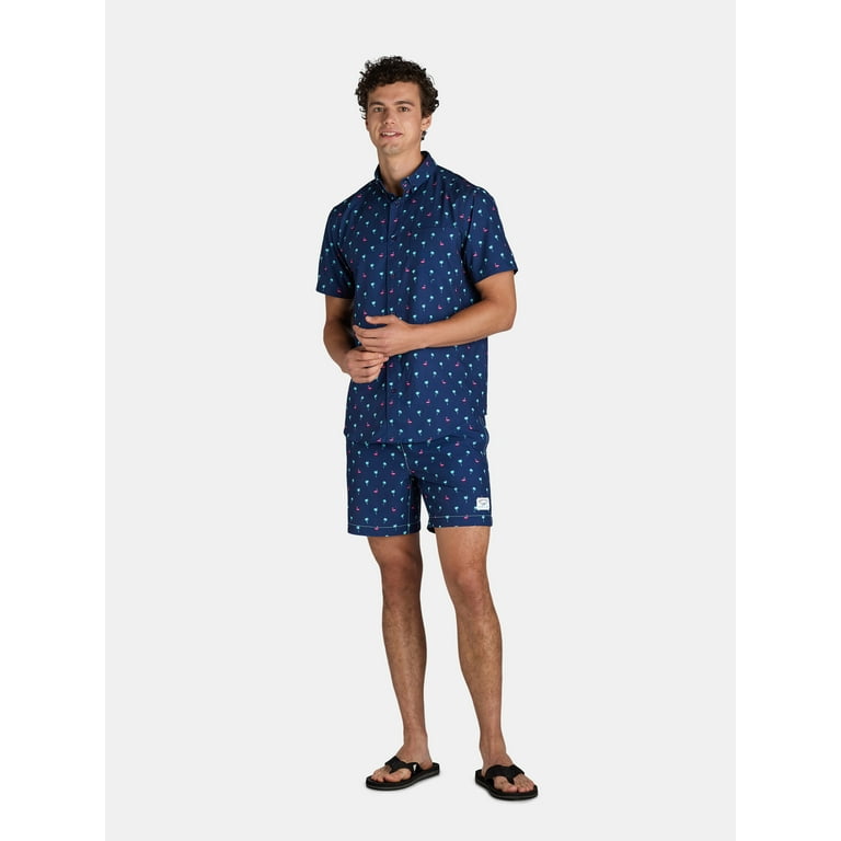 Beach Bros. Men s Print Stretch Cabana Shirt and Swim Trunks Set with UPF50 2 Piece Sizes S XL