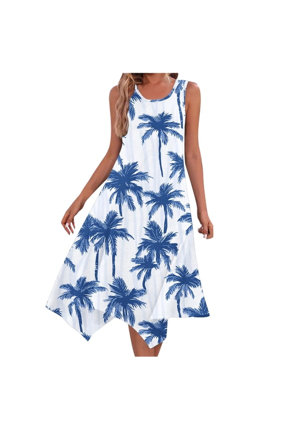 Beach Brunch Dresses for Women Summer Fall Sleeveless Slip Boat Neck Graphic Long Hawaiian Cami Tank Tropical Dresses Ladies 2026 Clothing