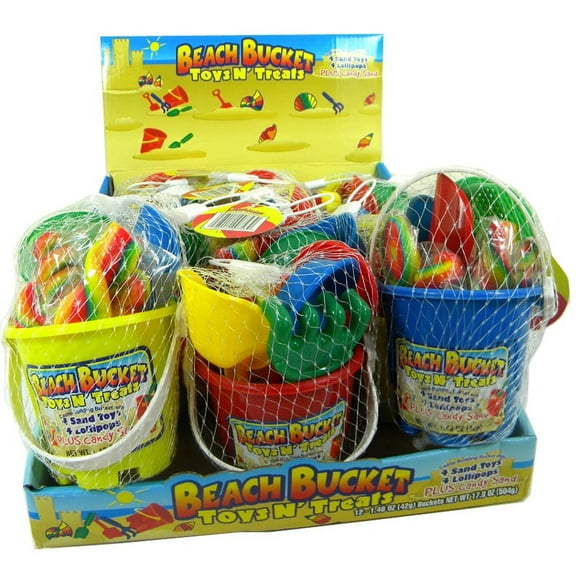 Beach Bucket Toys N' Treats, 1.48 Ounce Candy Filled Mini Beach Buckets - 12 Count Display Box