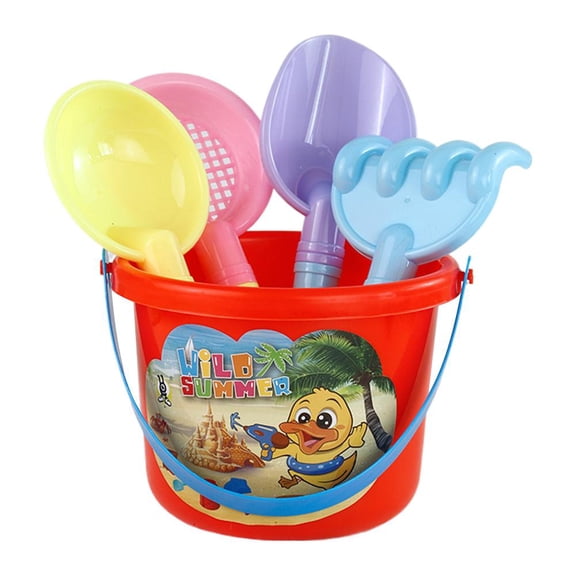 Beach Bucket and Shovel For Kids (Set 5), Includes 4 Sand Shovels and 1 with a Inside, Sand Castle Sandcas Buckets Design