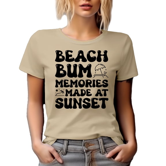 Beach Bum Memories, Made at Sunset, Tan T-Shirt, Small