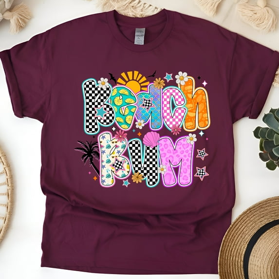 Beach Bum Retro Checkered Shirt – Funky Vacation Vibe Tee, Maroon, Size 4XL