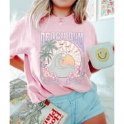 Beach Bum Shirt, Gift For Her, Beach Waves Tee, Preppy TShirt, Retro Beach Happy Vibes Tshirt Summer Sunset Pastel Shirt