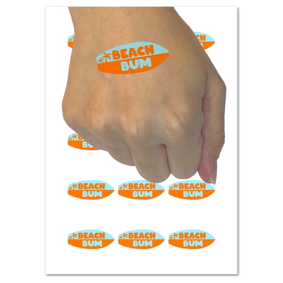 Beach Bum Surfboard Surfer Water Resistant Temporary Tattoo Set Fake Body Art Collection - 54 1" Tattoos (1 Sheet)