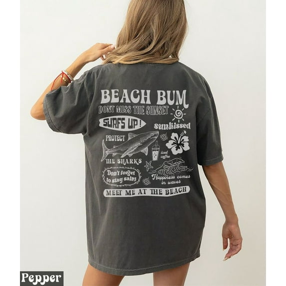 Beach Bum Tee Preppy Shirt Wearing Coconut girl Tee Shark Lover gift Woman's clothing Ocean Surf Shirt