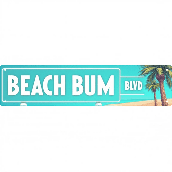 Beach Bum Tin Decor 16*4 Inches "BEACH BUM BLVD" Beach/Coastal Wall Art - Retro Nautical Accent, Beach Decor, Beach Metal Sign