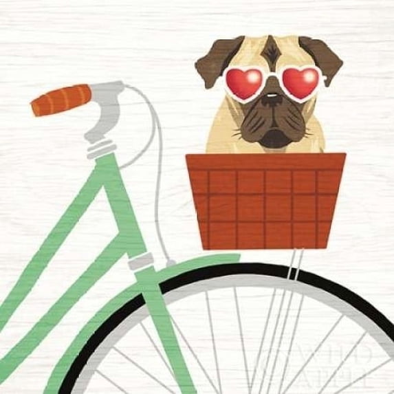 Beach Bums Pug Bicycle I Poster Print by Michael Mullan