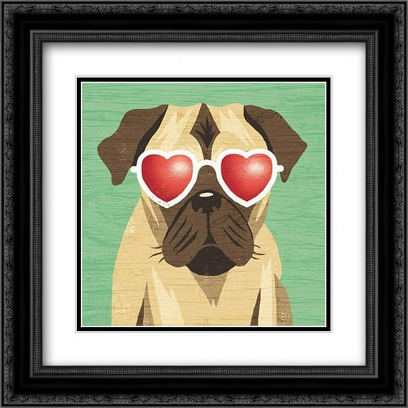 Beach Bums Pug I 2x Matted 20x20 Black Ornate Framed Art Print by Mullan, Michael