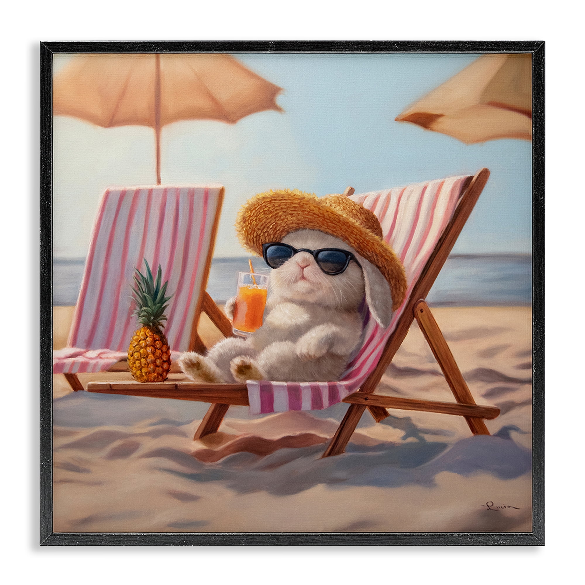 Beach Bun Relaxation Black Framed Giclee Art, design by Lucia Heffernan