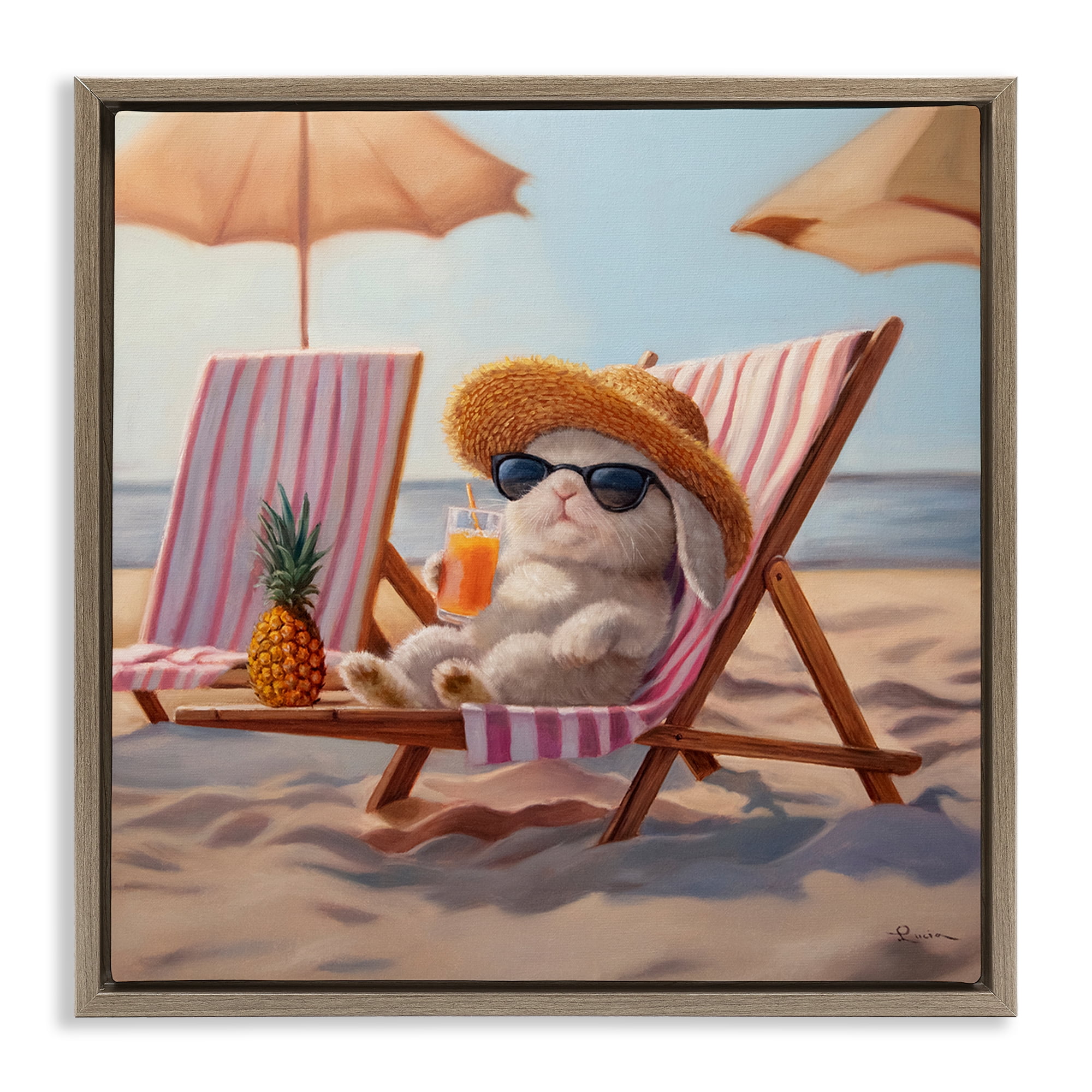 Beach Bun Relaxation Brown Framed Floater Canvas Wall Art, design by Lucia Heffernan