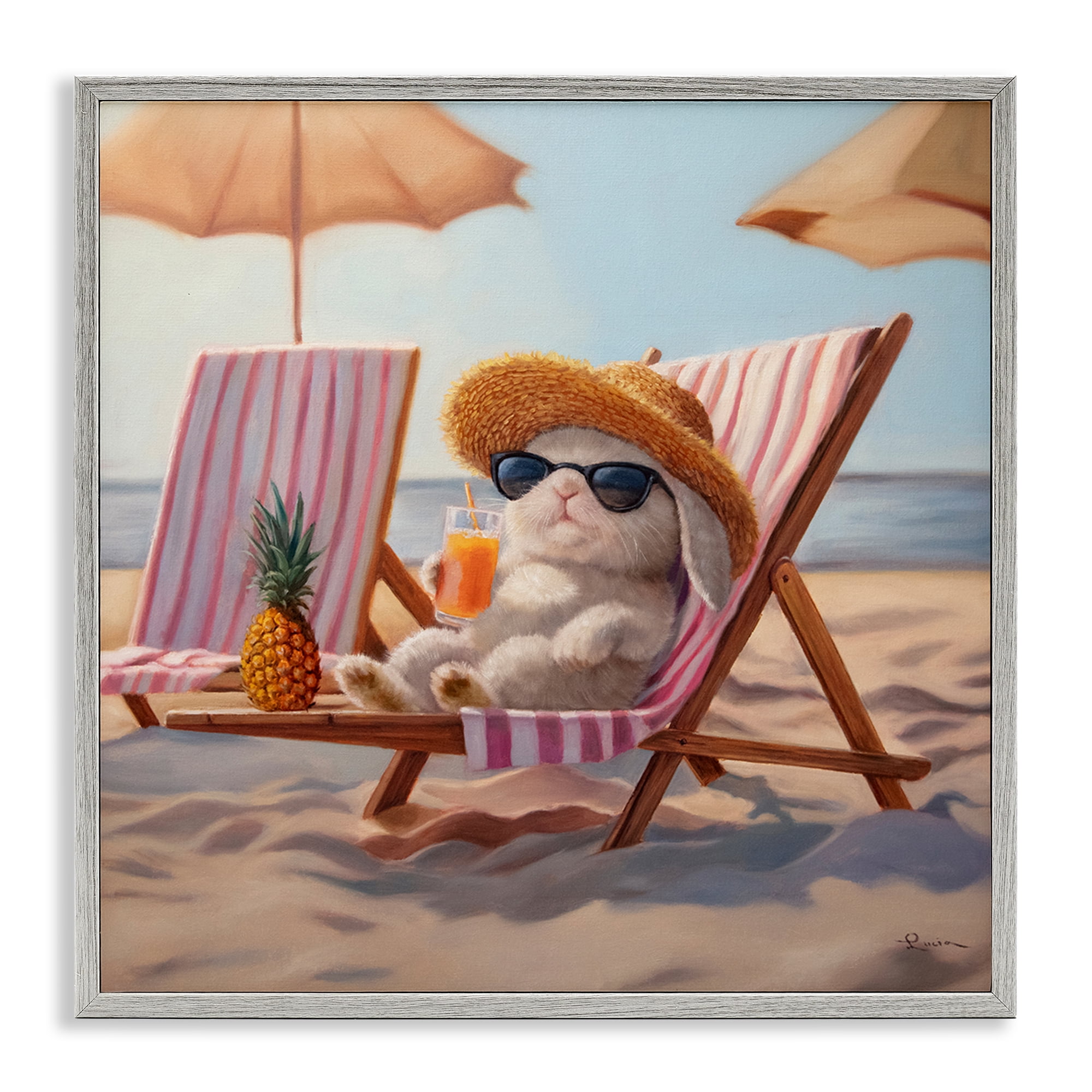 Beach Bun Relaxation Gray Framed Giclee Art, design by Lucia Heffernan