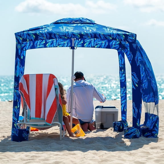 Beach Cabana, 6.2'6.2' Canopy, Easy Set up and Take Down, Cabana Tent with Sand Pockets, Instant Sun Shade Side Wall, Coral Tropical