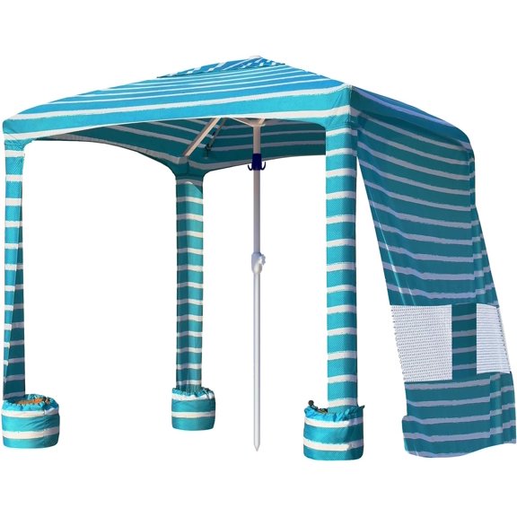 Beach Cabana, 6.2'x6.2' Beach Canopy, Easy Set up and Take Down, Cabana Tent with Sand Pockets, Sun Shade with Side Wall, Turquoise