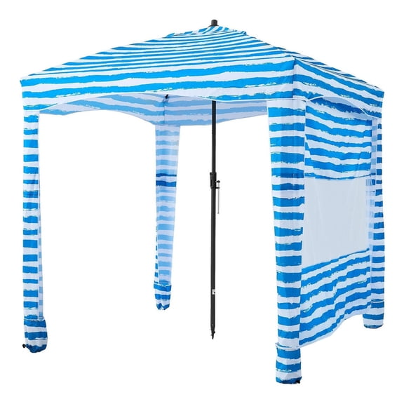 Beach Cabana 6x6 ft, Beach Canopy with Side Wall, UPF 50+ Sun Shelter, Portable Beach Tent with Sand Pockets for Family, Blue Stripes