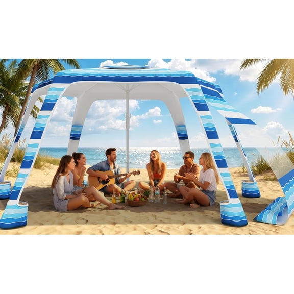 Beach Cabana 8'8', UPF 50+ Sun Shelter with Side Wall, Adjustable Height