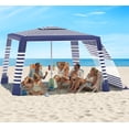 thumbnail image 1 of Beach Cabana, 8 * 8FT Beach Tent UPF50+ Protection, Easy Setup Beach Canopy Wind Resistant with Cup Holder, Compact Beach Shade Foldable Beach Tent Sun Shelter, Blue Stripes, 1 of 15