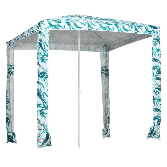 Beach Cabana Umbrella 6.5', UV50+ Sun Shade Canopy with Sandbags & Carry Bag, Family & Kids Outdoor Sun Shelter - Green Coconut Palm