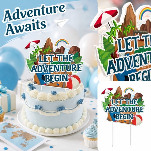Beach Cake Topper with Rainbow and Palm Tree Design, Tropical Birthday Party Decorations for Summer Luau and Beach Theme, Cake Decoration for Travel Adventure, 1 Pack