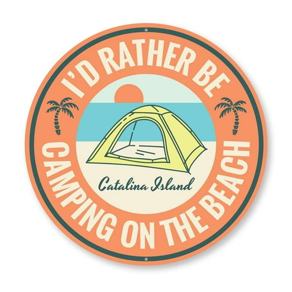 Beach Camping Aluminum Metal Decor Sign - 12" Round