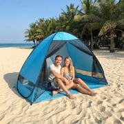 Beach Camping Tent - Instant Pop Up Sun Shelter with Blue Mesh, 200x120x130cm Lightweight Portable Tent for Outdoor Sun Protection, Sand, Picnic & Camping