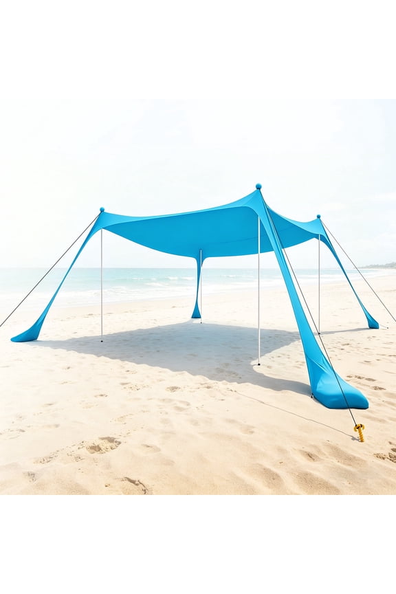 Beach Tent Sun Shelter UPF50+ - Easy Pop Up Beach Canopy - Outdoor Shade for Camping Trips, Fishing, Backyard Fun Picnics - Sand Shovel, Ground Pegs & Stability Poles, Sky Blue