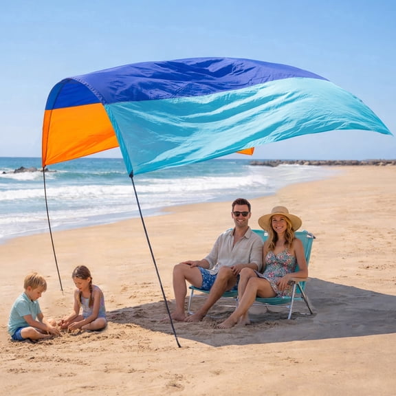 Jefuzh Beach shade Quiet Canopy Version | Beach Tent | Sets Up in 3 Mins | 150 Sq. Ft. of Shade for up to 8 People | Includes Wind Assist | UPF 50+ Sun Protection