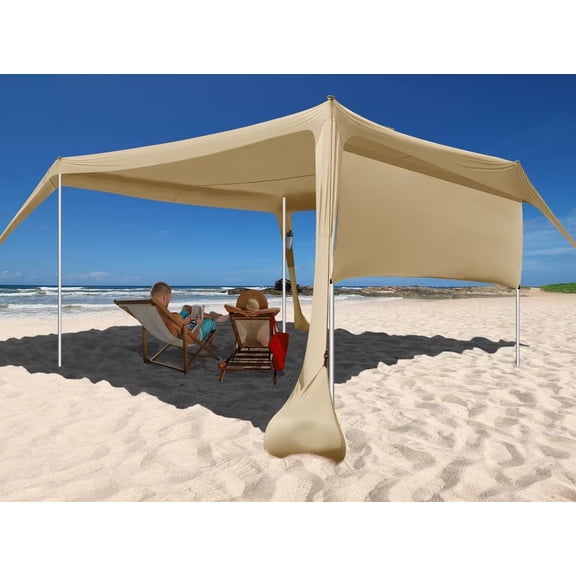 Beach Canopy Tent Shade with Sidewalls 10x10FT, 6.6FT Tall, UPF50+ Sun Shelter, Windproof & Water Resistant, Includes Guylines Sand Shovel Stability Poles, Easy Up for Beach Outdoor Camping Backyard