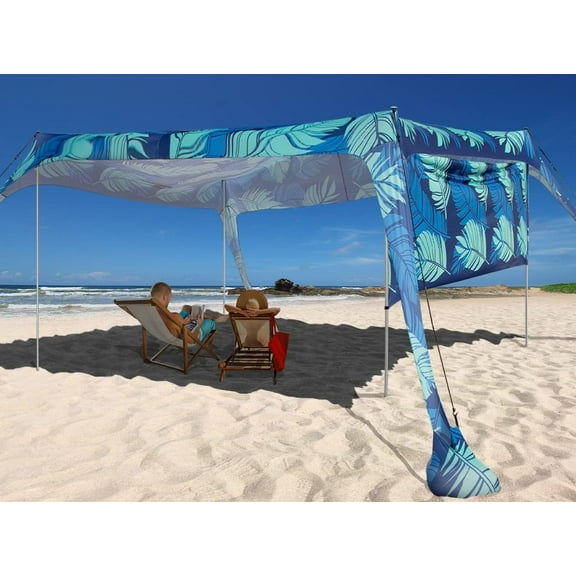 Beach Canopy Tent Shade with Sidewalls 10x10FT, 6.6FT Tall, UPF50+ Sun Shelter, Windproof & Water Resistant, Leaves