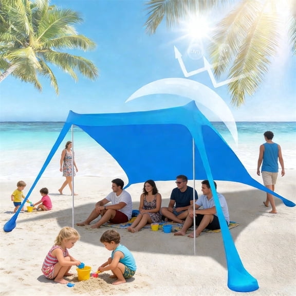 Beach Canopy Tent Sun Shade with UPF 50+ UV Protection, Beach Tent Sun Shelter with Sandbags, Poles and Ground Pegs and Anti-Wind Ropes for Outdoor, Camping, Backyard and Picnics