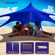 Beach Canopy Tent Sun Shade, VECUKTY 12x12 FT Beach Tent Sun Shelter UPF 50+ UV Protection with Sandbags , 1 Stability Poles and Ground Pegs and Anti-Wind Ropes,Blue