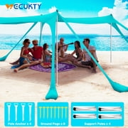 Beach Canopy Tent Sun Shelter, VECUKTY 10x10 Ft Camping Sun Shade for Beach with UPF 50+ Protection,Turquoise