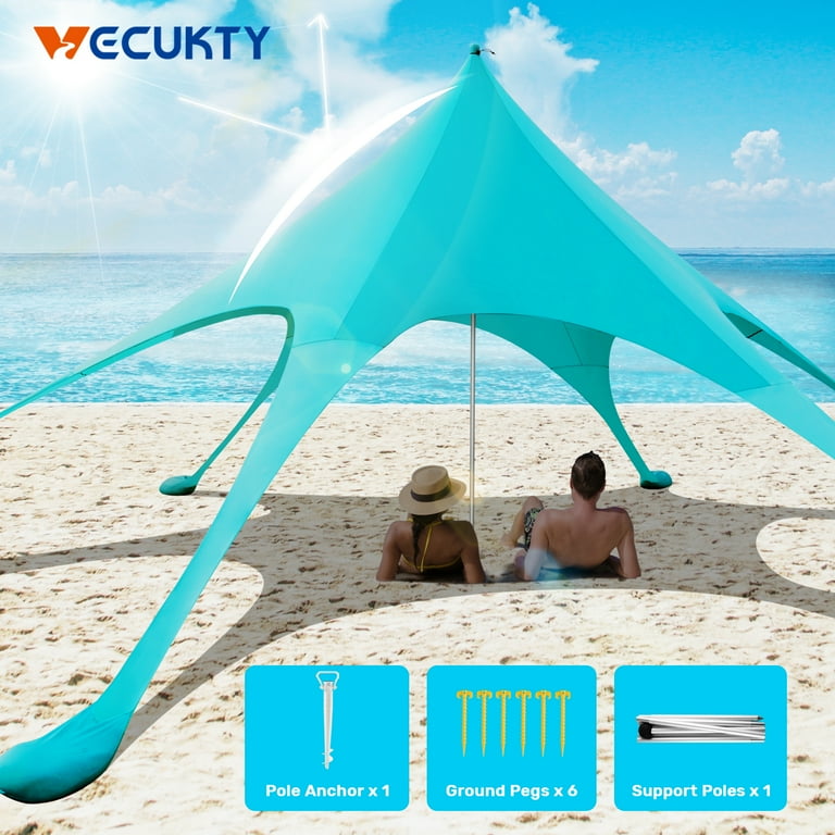 Beach Canopy Tent , VECUKTY 12x12 FT Beach Sun Shelter Sun Shade UPF 50+  UV,Turquoise