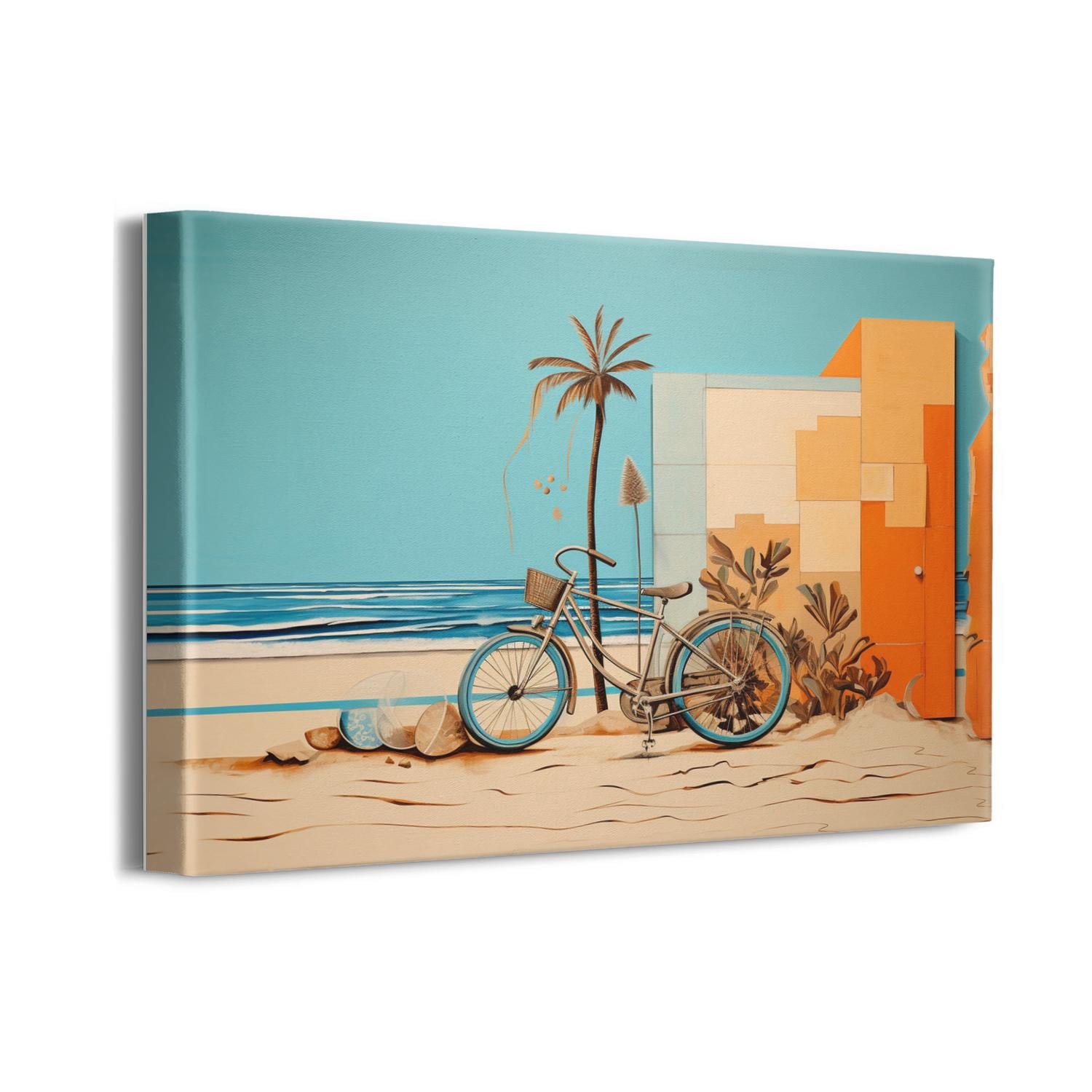 Beach Canvas Wall Art for Bathroom Wall Decor Seaside Bicycle Ocean ...