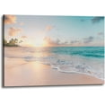 thumbnail image 1 of Beach Canvas Wall Art Bathroom: Seascape Coastal Picture Ocean Sunset Scene Print Tropical Seaside Painting Sea Seashore Artwork for Living Room Bedroom Decorations 20 x 16 Inches, 1 of 6
