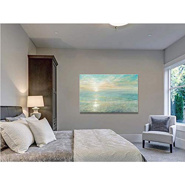 Beach Canvas Wall Art, Blue Sea Seascape Canvas Painting for Bathroom