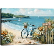 Beach Canvas Wall Art Coast Theme Wall Decor Ocean Picture Print, Relaxing Seascape Artwork