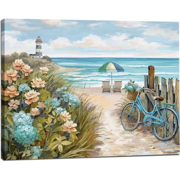 Beach Canvas Wall Art Coast Theme Wall Decor Ocean Picture Print, Relaxing Seascape Artwork