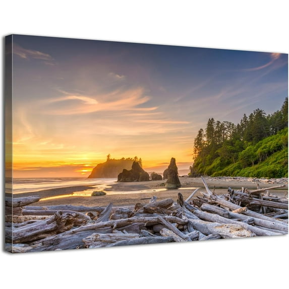 Beach Canvas Wall Art Sunset Coastal Bathroom Decor Olympic National Park Poster Ruby Beach Canvas Prints Pictures Nature Ocean Landscape Painting for Living Room Office Home Decorations 12x16