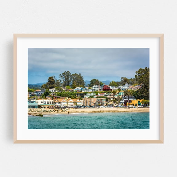 The Beach in Capitola - Capitola California Photography Beach Coastal Beach House Ocean Landscape Palm Tree Architecture Oak Framed Wall Art Print 11 x 14 inches