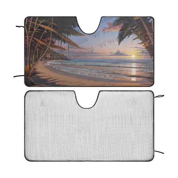 Beach Car Windshield Sun Shade Tropical Beach Foldable UV Ray Sun Visor Protector Sunshade to Keep Your Vehicle Cool 55"x30"