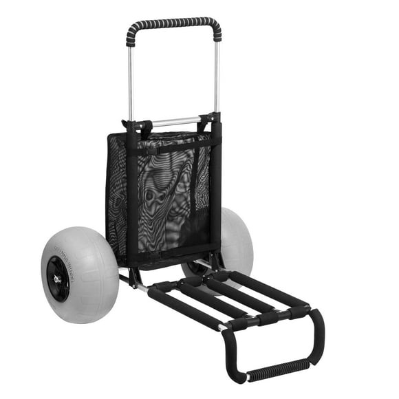 Beach Cart with 12" Balloon Wheels for Sand, 29.9"x15.4" Deck, 165LBS Load Capacity, Folding Dolly with Adjustable Height from 27" to 44.7", Heavy Duty for Camping, Fishing, Gardening