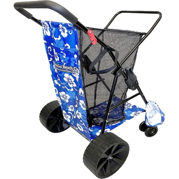 Beach Cart Heavy Duty Folding Ocean Utility Wagon Large Sand Wheels Holds 4 Folding Chairs Storage Pouch Umbrella Holder – Flower Pattern