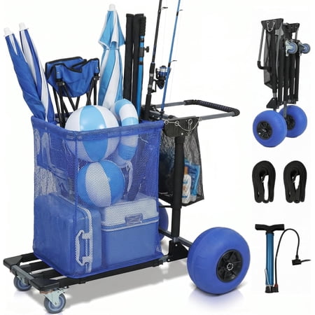 Beach Cart for Sand with Balloon Wheels & 12" Sand Tires Adjustable Handle, Maximum Weight Capacity 220 lbs