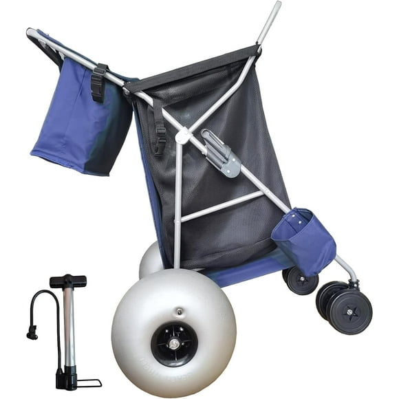 Beach Cart with 13 Upgraded Balloon Wheels, Holds 4 Folding Chairs, Collapsible Buggy with Big Wheels for Sand, Pump Included