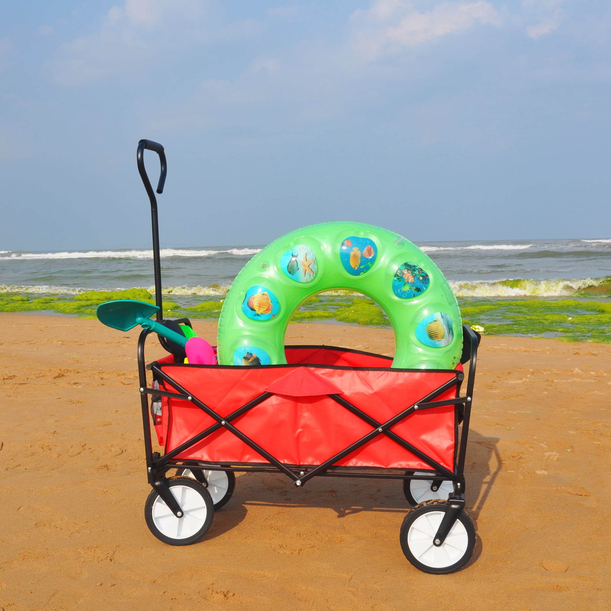  Polar Aurora Fishing Cart Beach Cart Collapsible Wagon w/11''  All-Terrain Wheels for Sand, Heavy Duty Garden Cart with Rod  Holders,Umbrella Holder and Storage Pockets, 550lb Large Capacity : Patio,  Lawn 