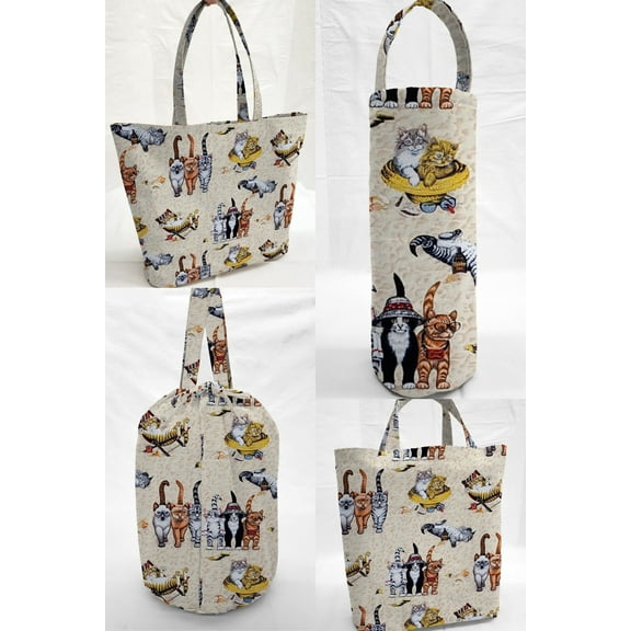 Beach Cats Reusable Fabric Gift Bags and/or Tote Bags (Drawstring Tote)