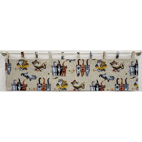 Beach Cats Tab Top Curtains (Unlined) (84 Inch Long Two Curtain Panels)